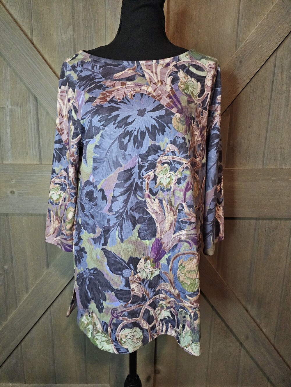 Soft Surroundings Women's Floral Print Tunic Top 3/4 Sleeve sz Medium
